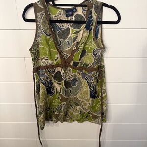 Sonoma Women's Floral Tank Top - Green and Brown